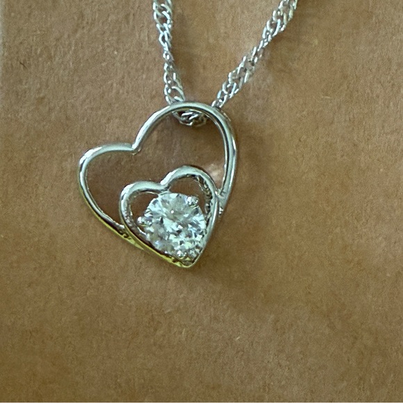 NEW Silver-Tone Double Heart Pendant Necklace – Sparkling CZ Accent - Picture 11 of 15